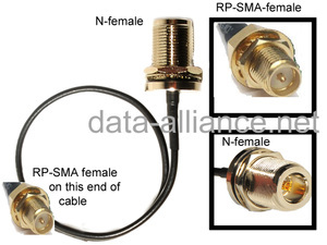 Antenna cable:  RP-SMA female -> 10-inch cable -> N female. For wireless / WiFi network