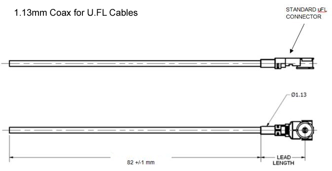 1.13 coaxial cable with a U.FL female right-angle connector